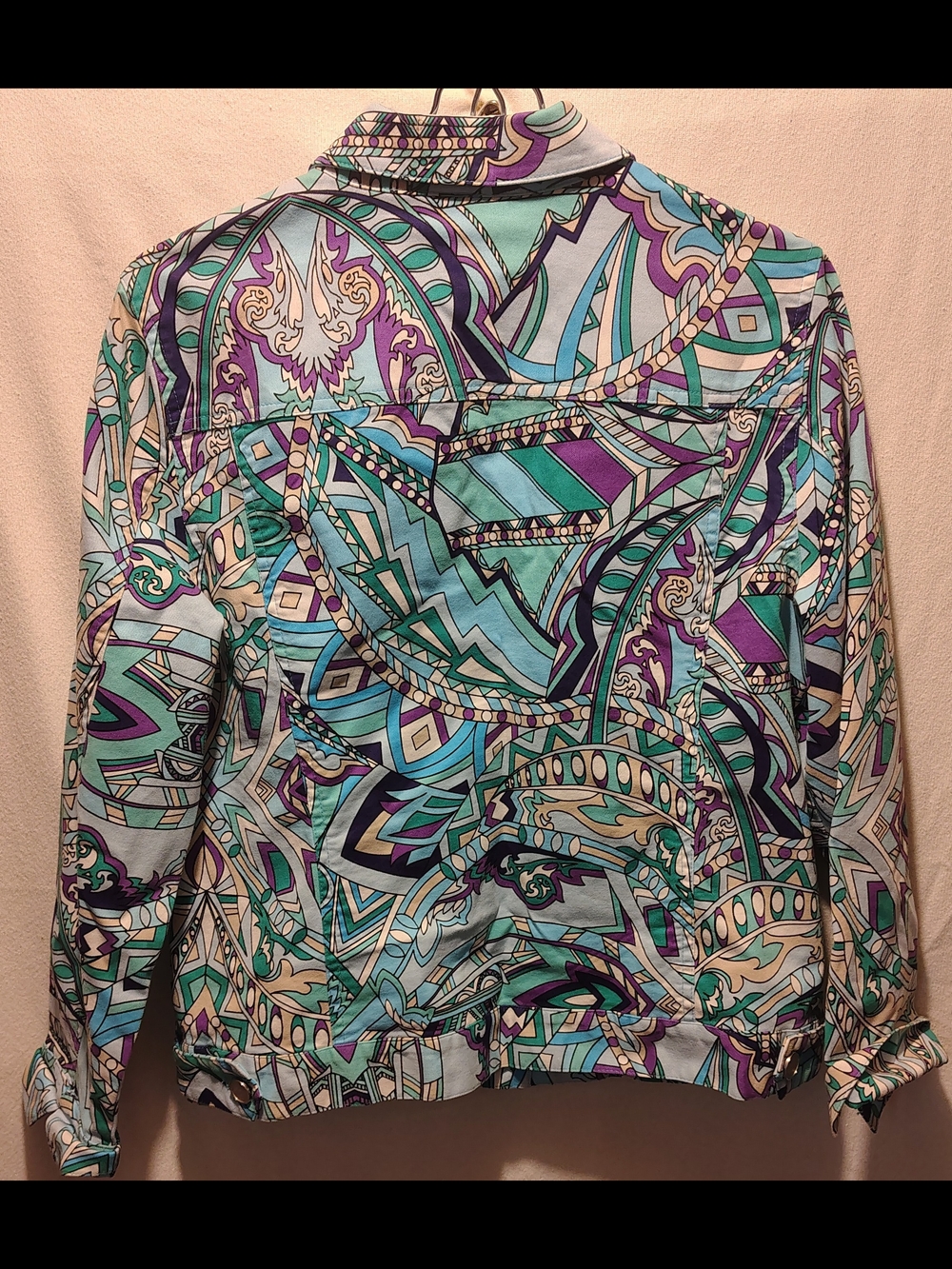 CHICO'S HANNALEE Graphic Print Jacket BLUE TANG CHICOS Sz 1 NWOT - Picture 2 of 10